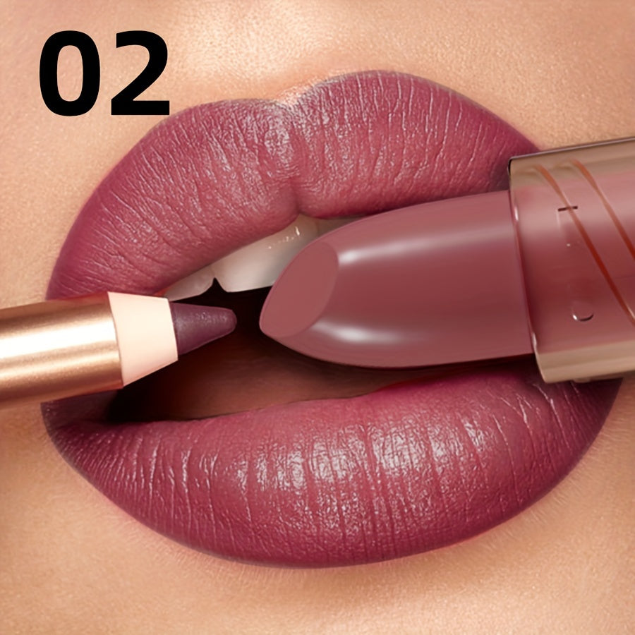 Long-lasting waterproof non-stick lipstick with high color lip gloss formula.