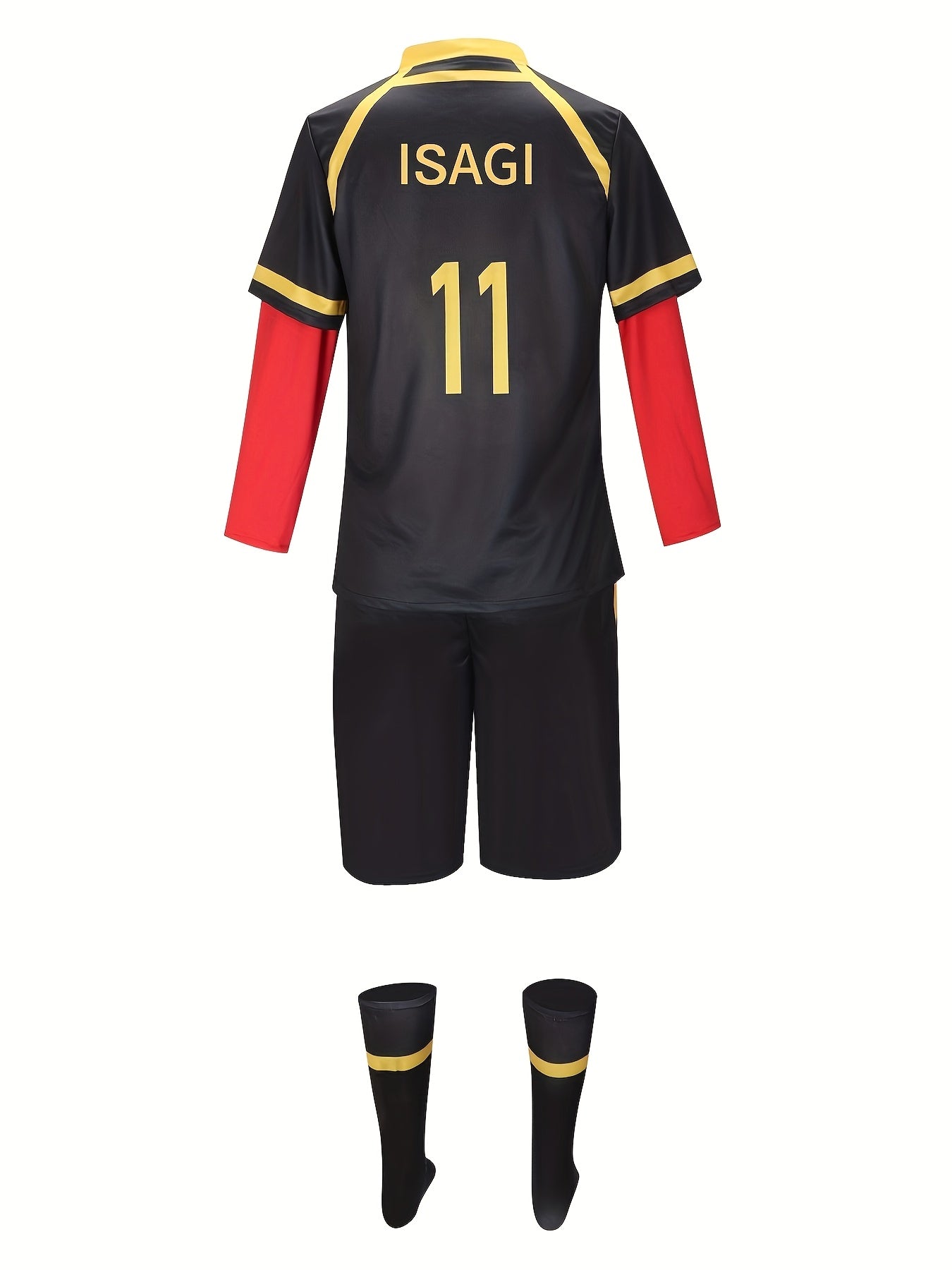 Caesar No. 10 Anime Character Cosplay Outfit, No. 11 Isagi, complete set of 4pcs including shirt, shorts, socks, and sleeves.