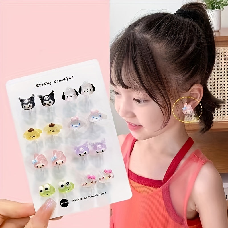 Adorable Cartoon Resin Earrings Set - 6 Pairs of Stylish Jewelry for Girls and Women, Feather-Free, Imported from China