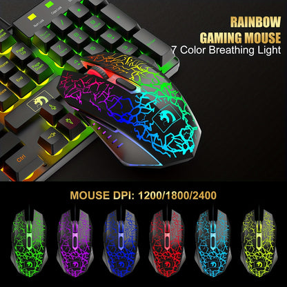 Combo set includes rainbow LED backlit wired gaming keyboard, over ear headphone with mic, rainbow backlit gaming mice, mouse pad for PC, laptop, Mac, PS4, Xbox.