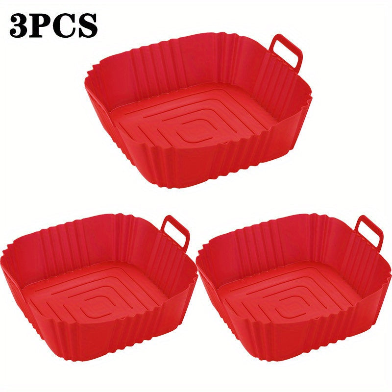 Set of 3 Non-Stick Silicone Air Fryer Baskets, Safe for Oven Use, Food-Grade Accessories for Versatile Cooking