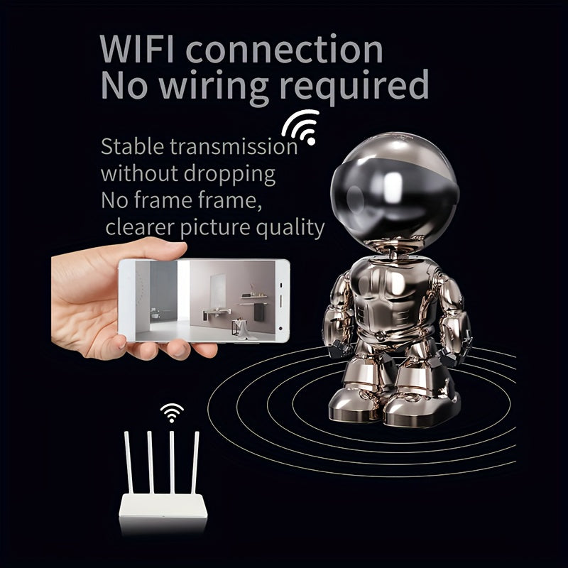 Get the Teruhal Robot WiFi IP Camera for indoor use. This dome camera features auto body tracking, night vision, and mobile remote control for added security in your home. Monitor your surroundings with this CCTV camera, powered by USB. TF card not