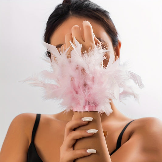 1 piece of White/Pink/Black Feather Glamorous Hand Bracelet for Boho Style Parties and Proms.