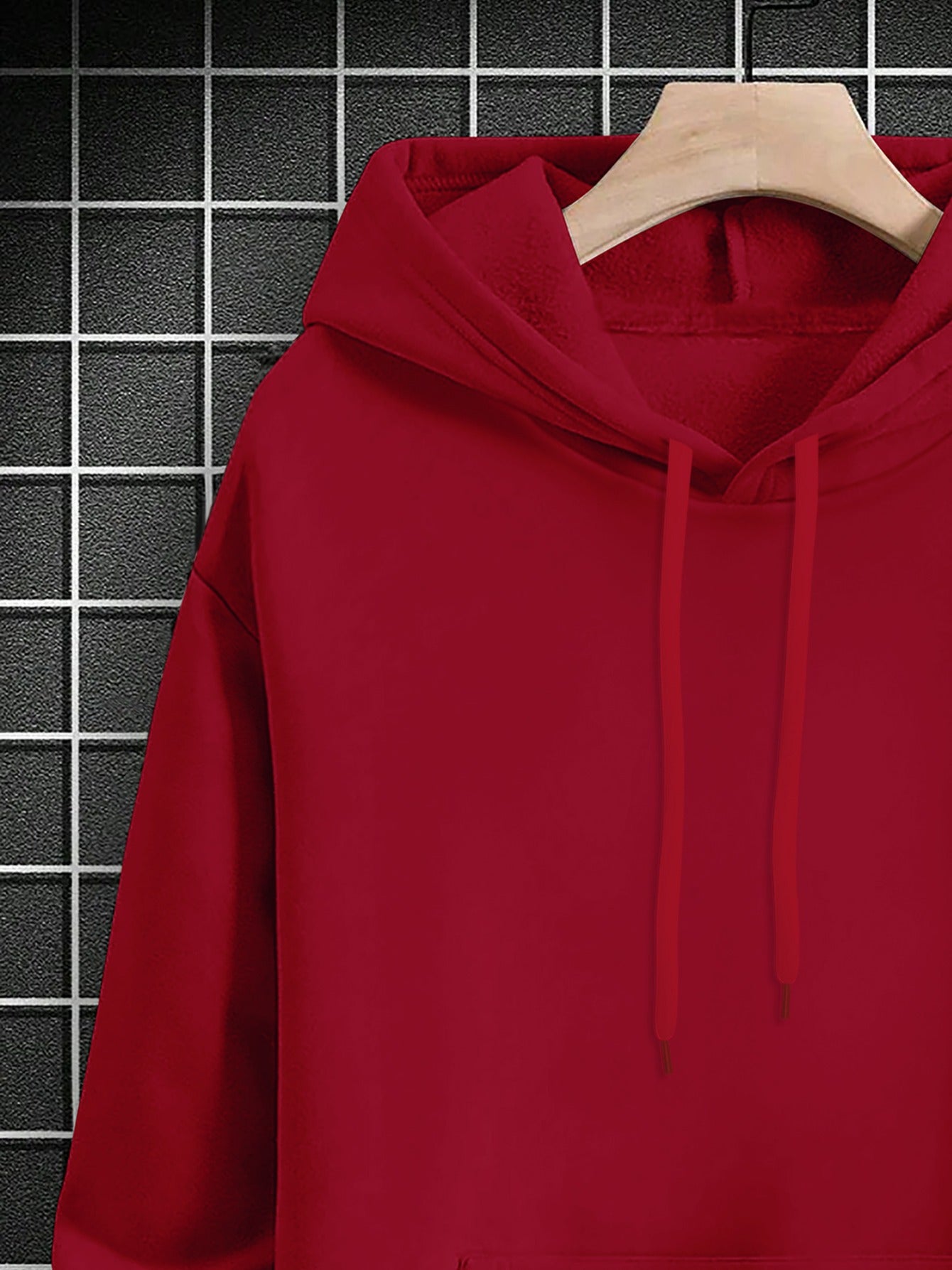 Men's casual hoodie with geometric pattern, soft polyester knit, machine washable, loose fit, all-season comfort, drop shoulder design - stylish.