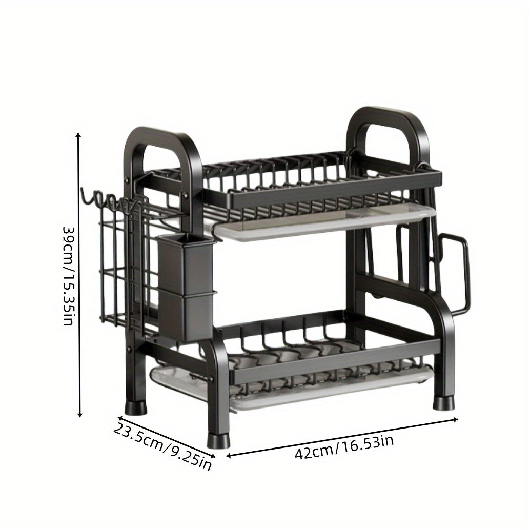 Double-layer kitchen organizer with space-saving design - Versatile dish rack for bowls and plates with drainage feature, made from durable metal materials.