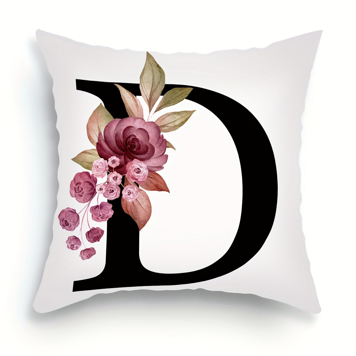 English letter flower print pillowcase for sofa cushions, 45.72cm x 45.72cm.