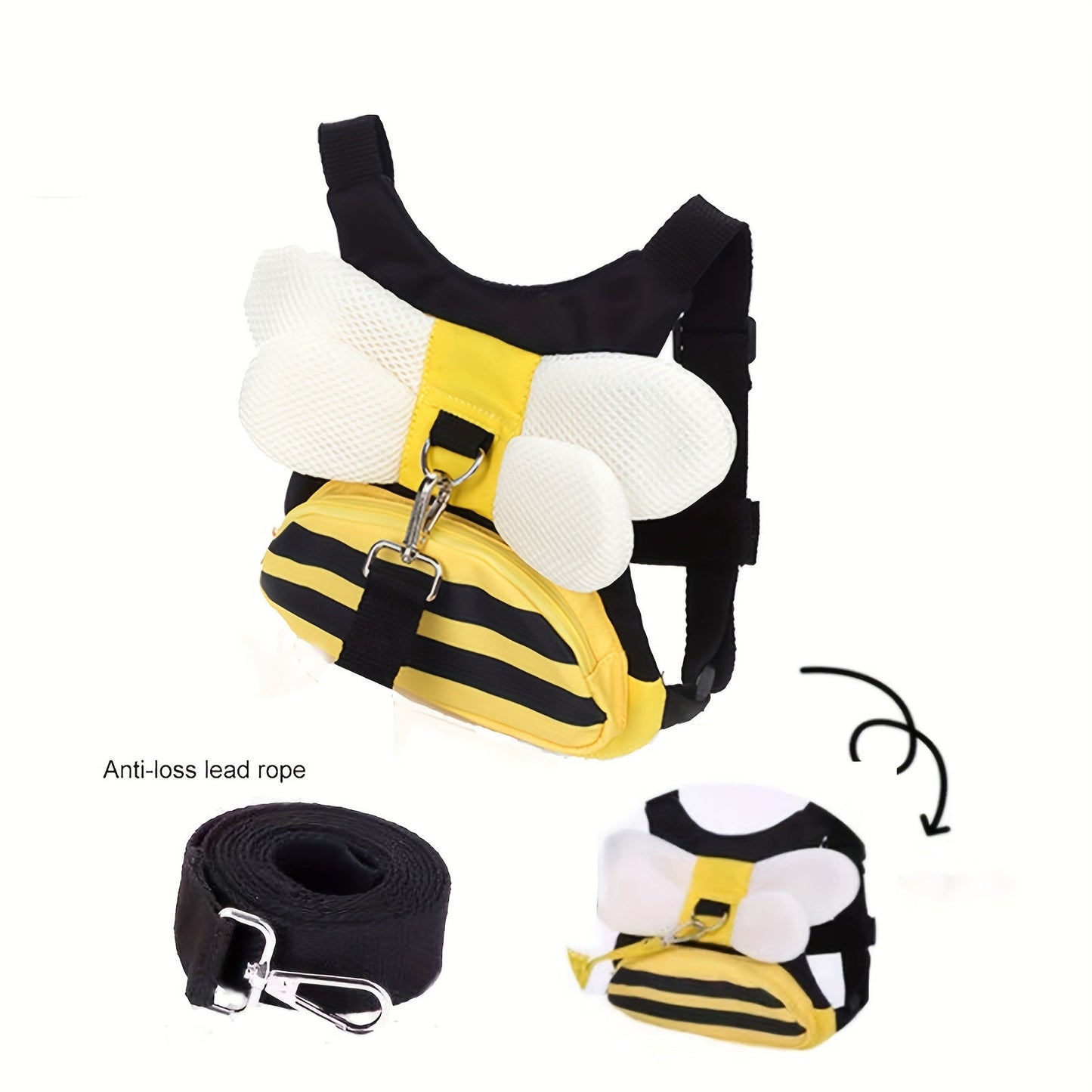 Bee-utiful Safety Harness and Leash Set adorned with adorable bee design - Keep your child safe while on the go! Features a handy storage pocket and makes a great present for any occasion - Christmas, Halloween, Thanksgiving, or Mother's Day