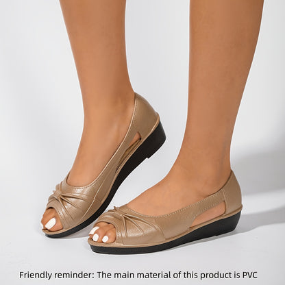 Elegant slip on sandals for women with soft platform sole, low wedge heel, and PVC material for special occasions.