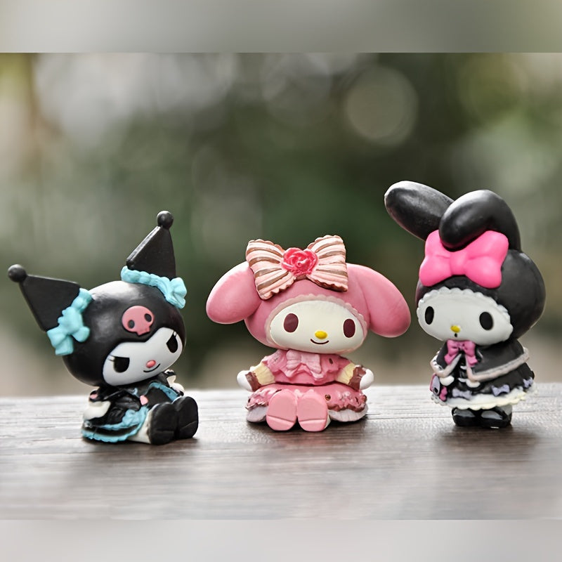 5 ta Sanrio Kuromi va xizmatkor mavzusidagi qiziqarli dekor buyumlari to'plami, yotoqxona, stol, avtomobil va tug'ilgan kun sovg'alari uchun ideal, PVC materialidan tayyorlangan.