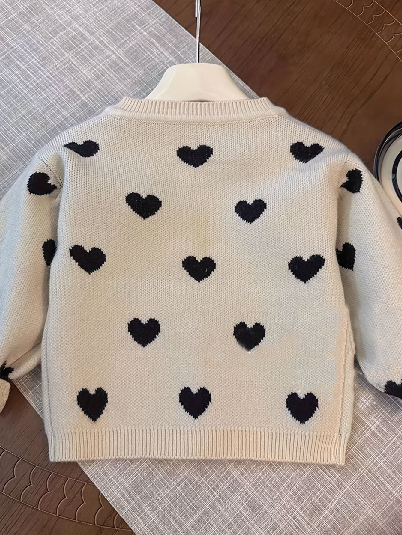 Girls' Cute Hearts Knit Cardigan with Elaborate Buttons, Long Sleeve Sweater Coat for Fall/Spring