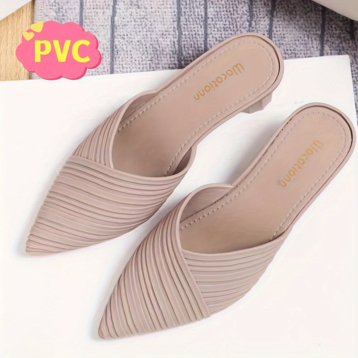 Stylish striped slides with mid heel and comfort insole, hand washable