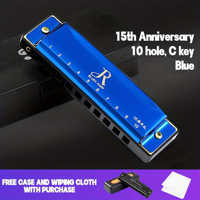 10-hole C Key Blues Harmonica with Hard Case - Ideal for beginners, students, and professionals - Great gift for Eid Al-Adha