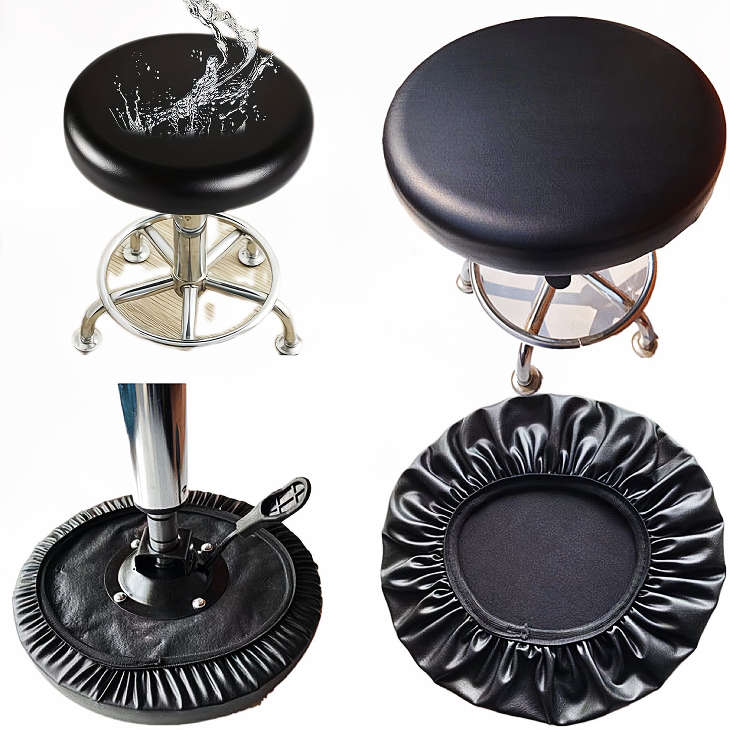 Faux leather stool cover for bar chairs, waterproof and elastic, made of professional PU material. Suitable for beauty workers with normal hair styles.