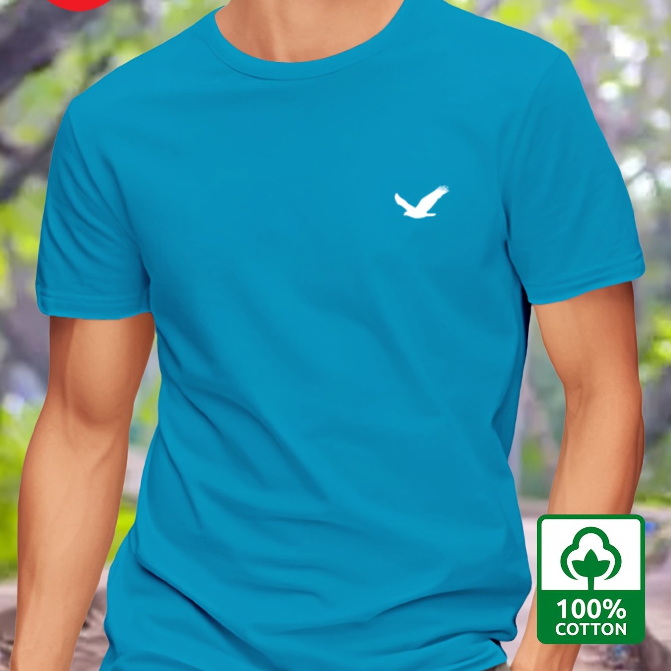 100% Cotton Men's T-Shirt with Bird Design - Regular Fit, Round Neck, Normal Length