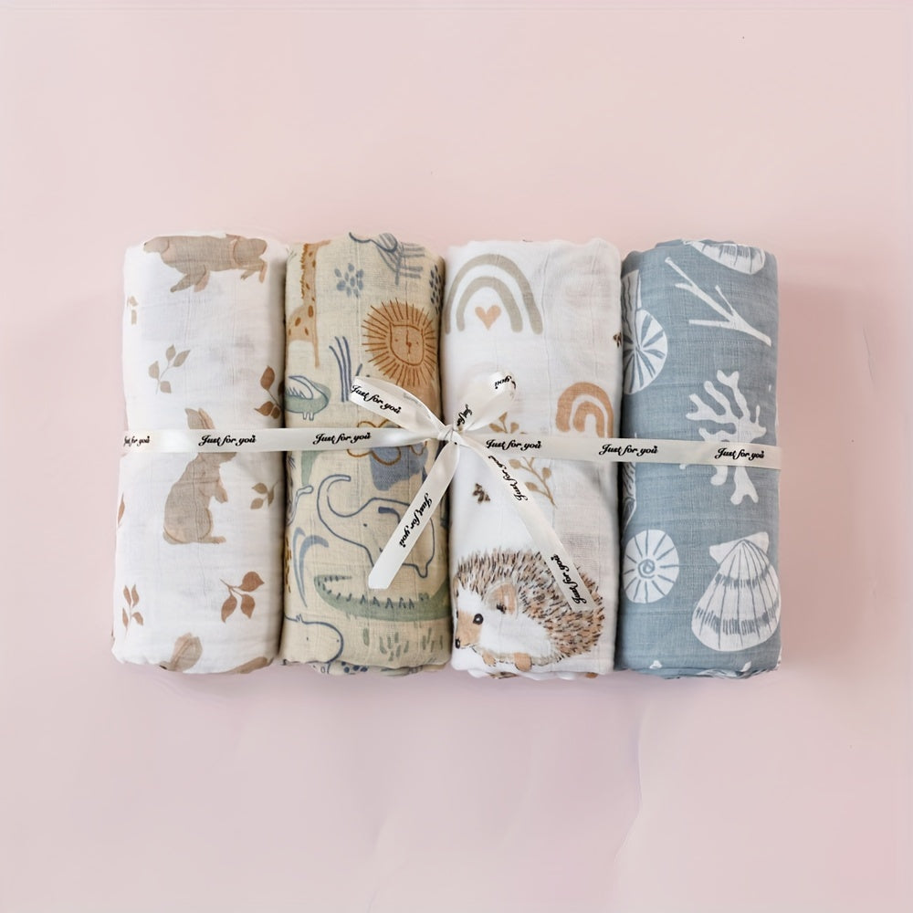 Set of 4 Muslin Swaddle Blankets, Luxurious Bath Towels, Cozy Sleeping Blankets