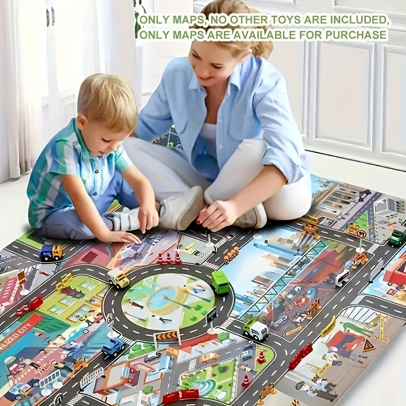 Urban civilisation play mat for kids 3+ with garage scene map, traffic route theme. Water-resistant and ideal for festive gifts.