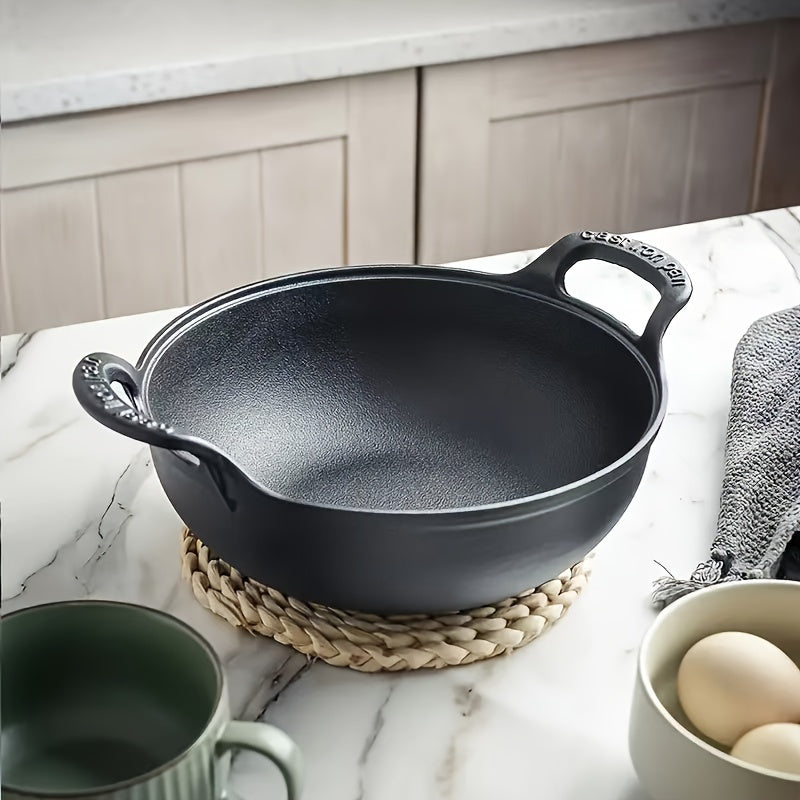 Traditional Chinese Wok Set with Wooden Lid - Includes Non-Stick Cooking Pot, Cast Iron Pan, Cookware, and Kitchen Accessories