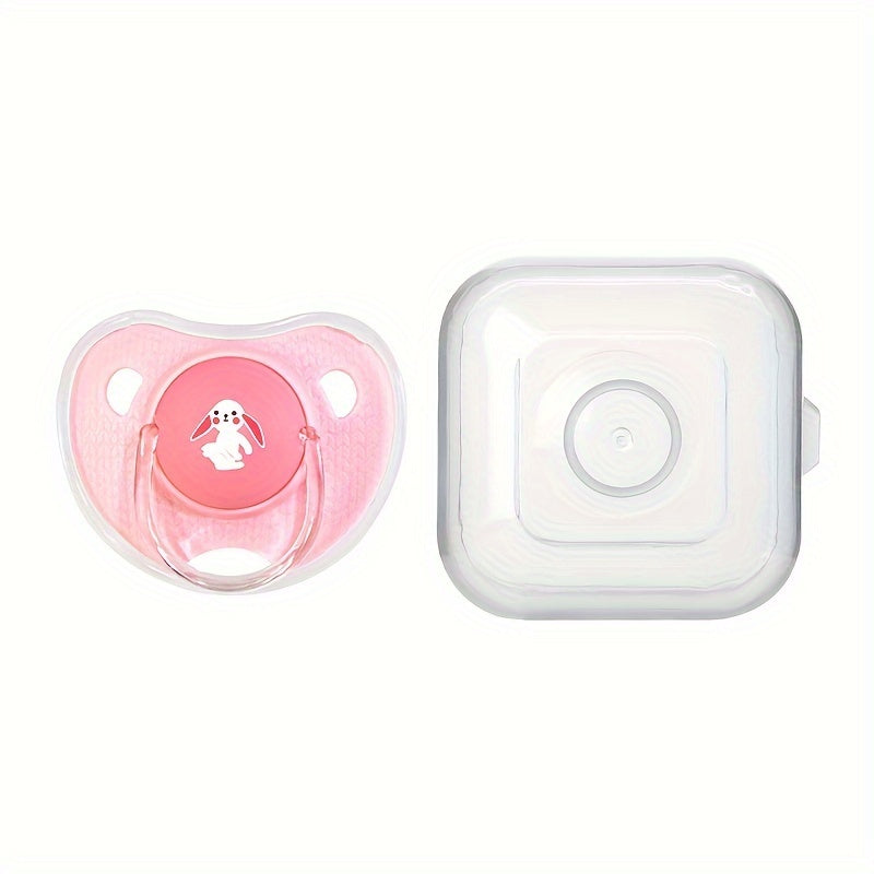 Silicone pacifier for newborn babies designed in a cartoon pattern of a thumb shape, suitable for soothing toddlers, with a PP storage box included.