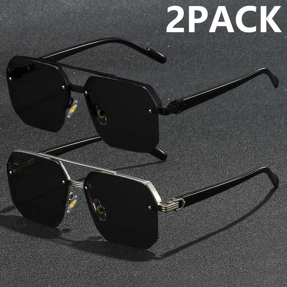 2 Semi-Rimless Fashion Glasses for Men & Women - Zinc Alloy Frame, PC Lenses, Ideal for Summer Parties, Streetwear, or Holiday Gifts.