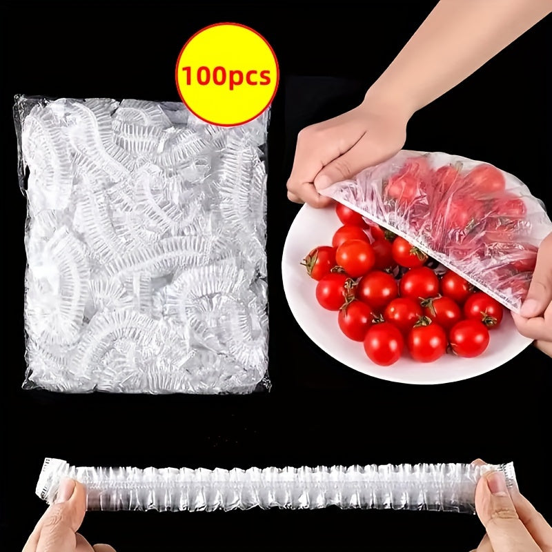 100 pieces of stretchable storage covers that are reusable and elastic. These covers are made of semi-transparent seal film and are perfect for preserving the freshness of food. They are an ideal substitute for aluminum foil and plastic wrap, perfect for