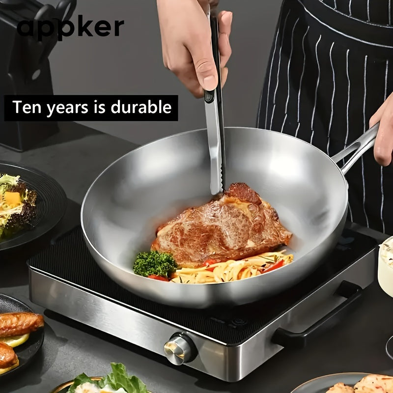 Appker presents a set of 2 non-stick frying pans with a silicone spatula included. Made of durable stainless steel, these pans are ideal for cooking steak and wok dishes. They are compatible with induction stoves, making them versatile for any kitchen.