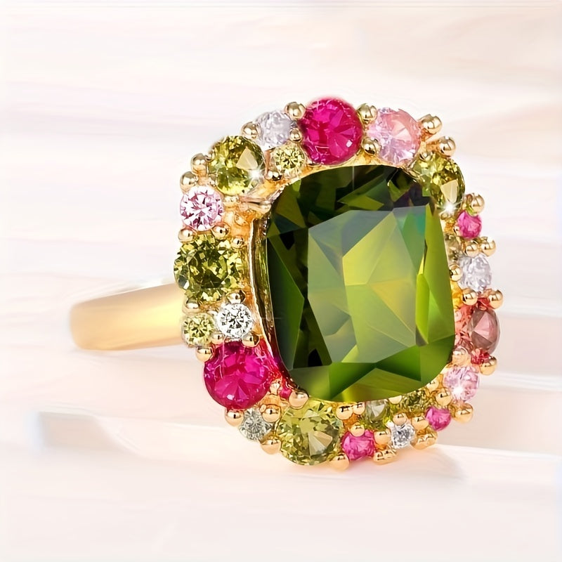 Elegant Green Synthetic Gemstone Ring for Her Special Day