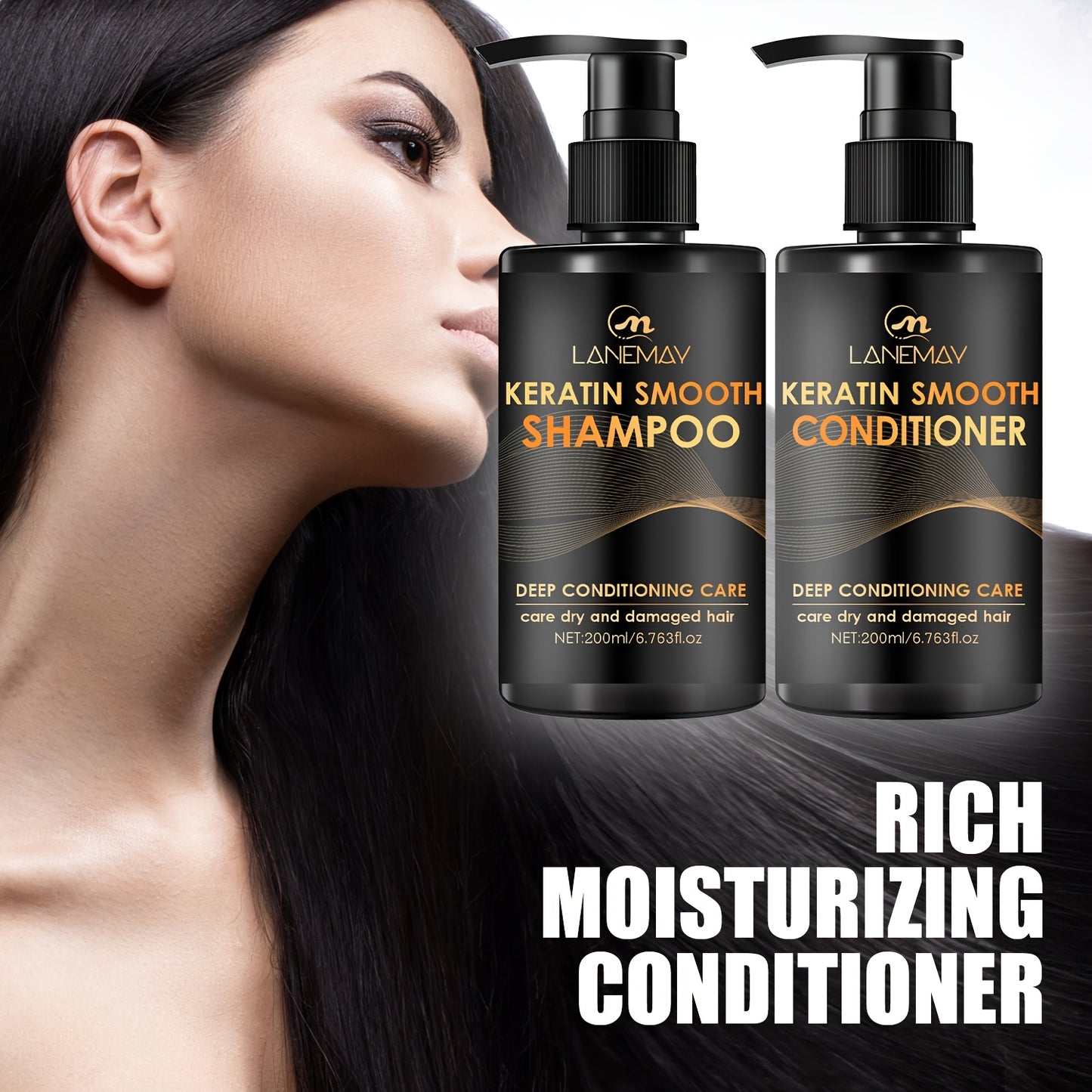 2pcs Keratin Smooth Shampoo and Conditioner Set - Moisturizes hair, strengthens, prevents breakage, and suitable for all hair types.