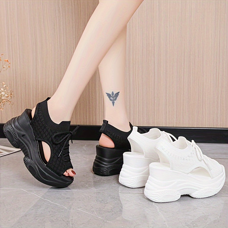 Stylish lace-up high heels with platform sole, perfect for summer.