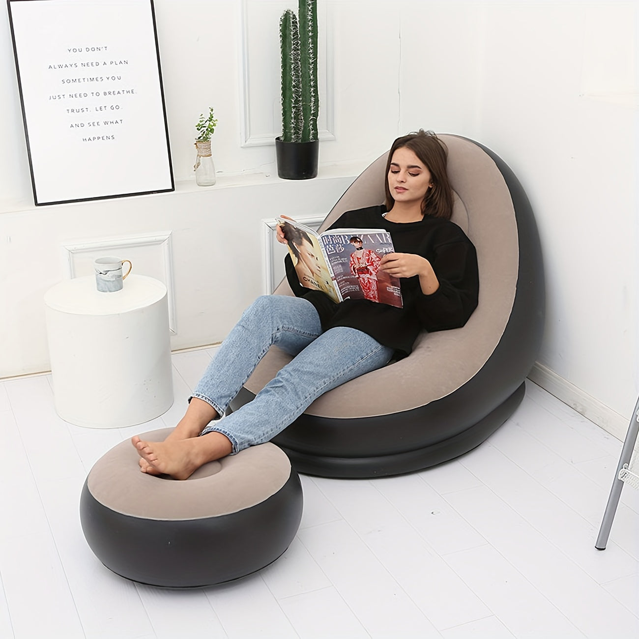 Lazy Inflatable Sofa with Thickened Design, Foldable Recliner for Outdoor Use, Includes Pedal for added comfort. Can be transformed into a Combination Sofa Bed with Flocking material, perfect for a relaxing experience.