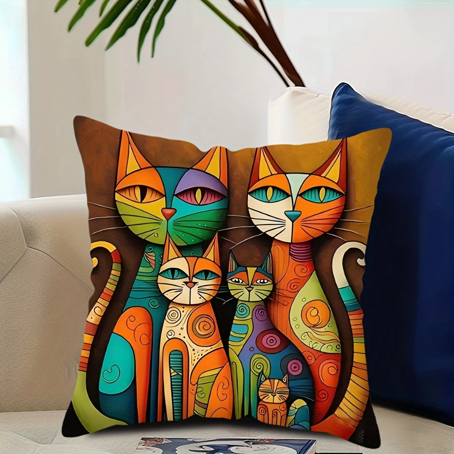 Abstract Cat Print Decorative Throw Pillow Covers with Smooth Soft Zip Closure for Home, Bedroom, Sofa, Car, and Office Decoration - 1pc (Pillow Core Not Included)