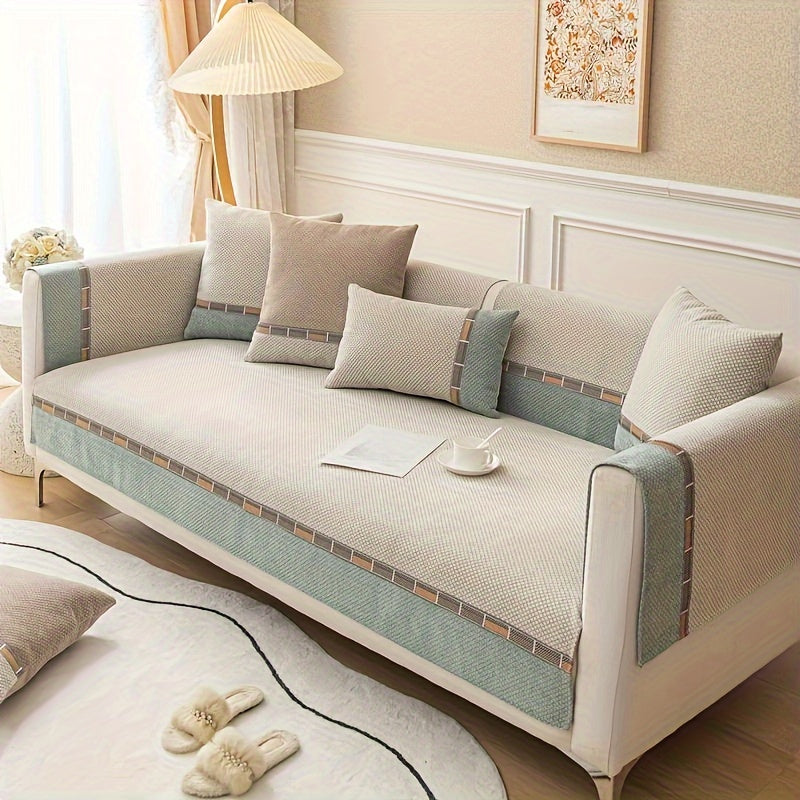 Bohemian diamond chenille sofa cover, pet-friendly, non-slip protector for home décor.