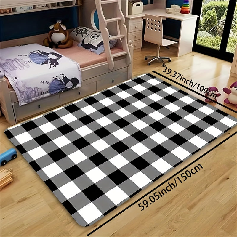 Stylish Black and White Buffalo Plaid Rug - 8mm Thickness, Easy to Clean in the Washing Machine, Ideal for Enhancing the Decor of Living Room, Dining Room, Bedroom, and Bathroom