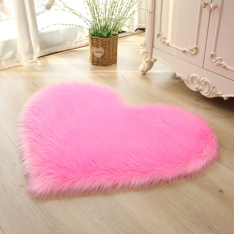 Heart Shaped Faux Fur Rug, Soft Plush Area Rug for Living Room Bedroom Sofa, Fluffy Shaggy Carpet Mat - 50*60cm/19.68*23.62in