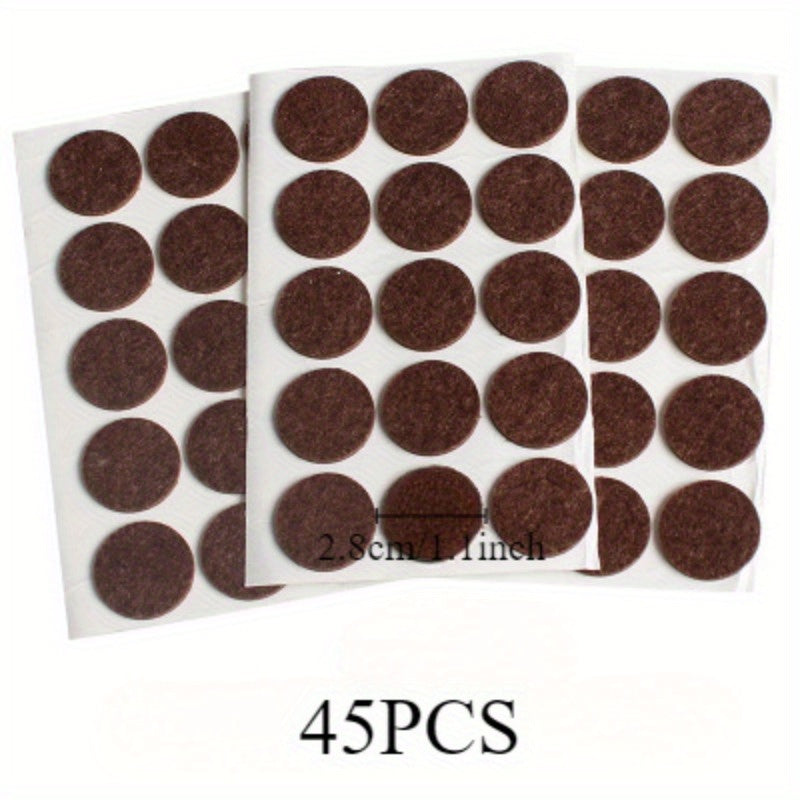 A set of 45 self-adhesive anti-slip furniture pads designed to protect chair legs on hardwood floors. Color: Nude.