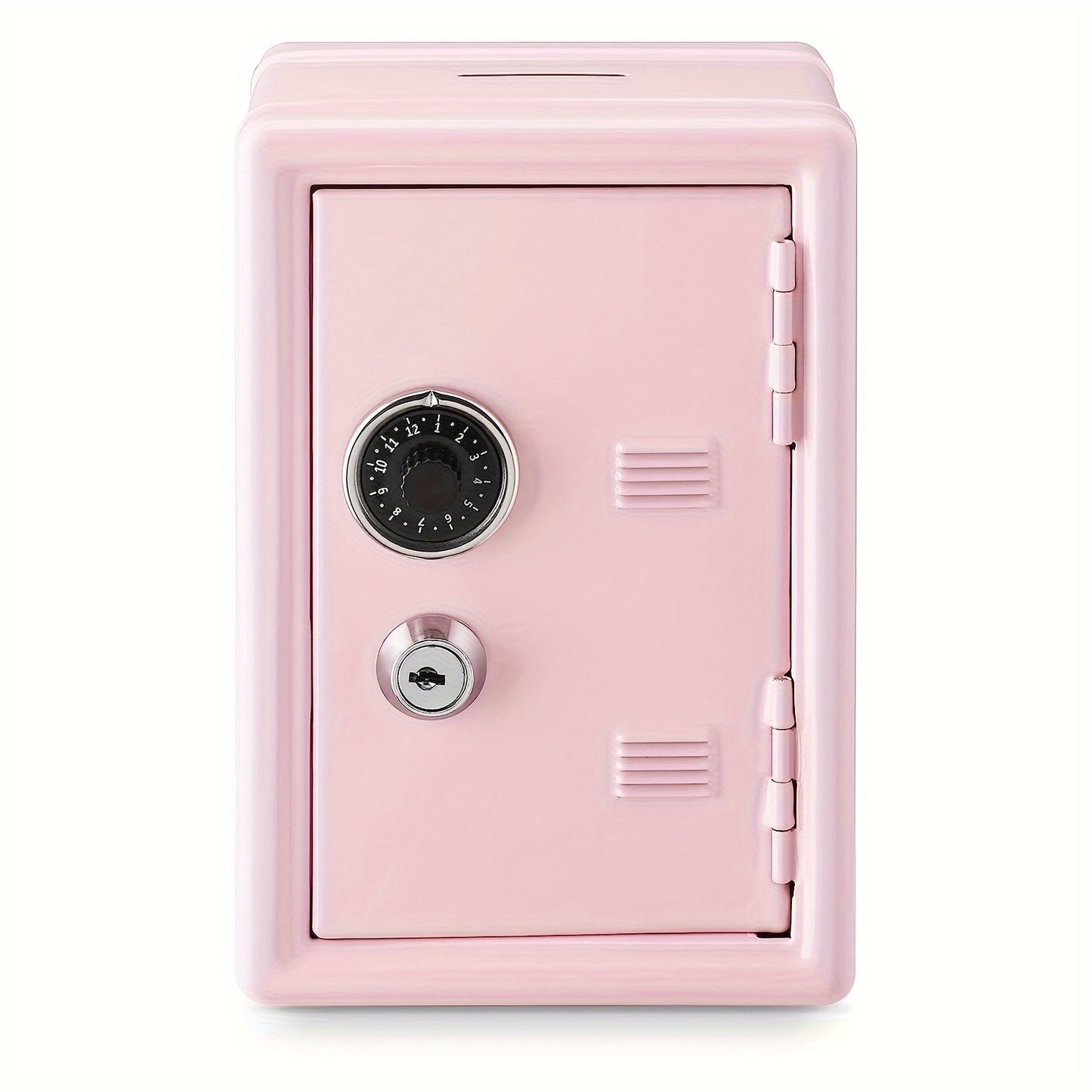 One unit metal piggy bank with key and combination lock, pull-out drawer, ideal as gift.