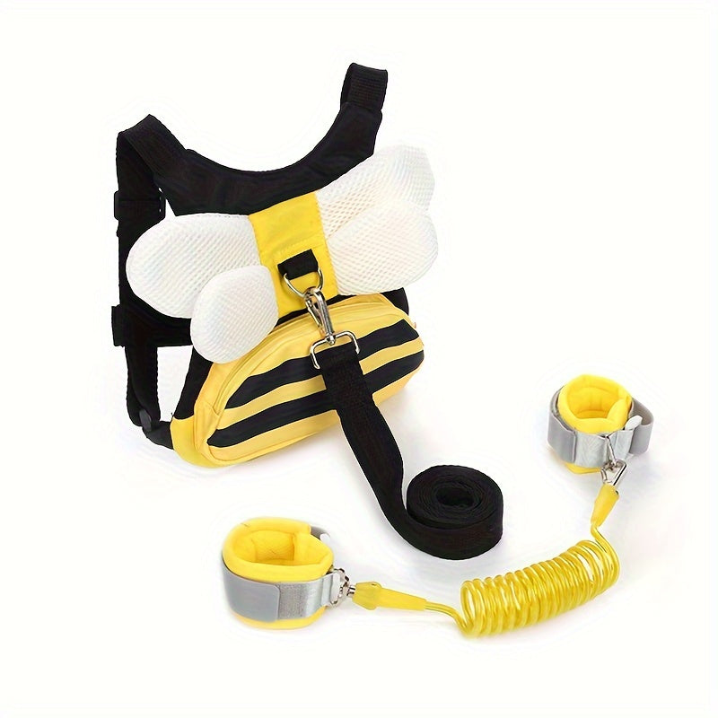 Yellow Bee Safety Harness Backpack with Wrist Link, 3-in-1 Cute Bee Design for Safe Walking. Includes Leash Storage Pocket. Perfect for Christmas, Halloween, Thanksgiving, or Mother's Day Gift.