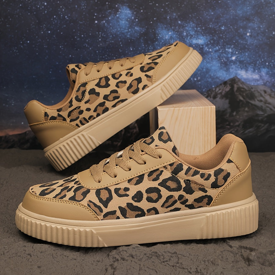 Women's Leopard Print Sneakers, Lightweight Athletic Platform Shoes