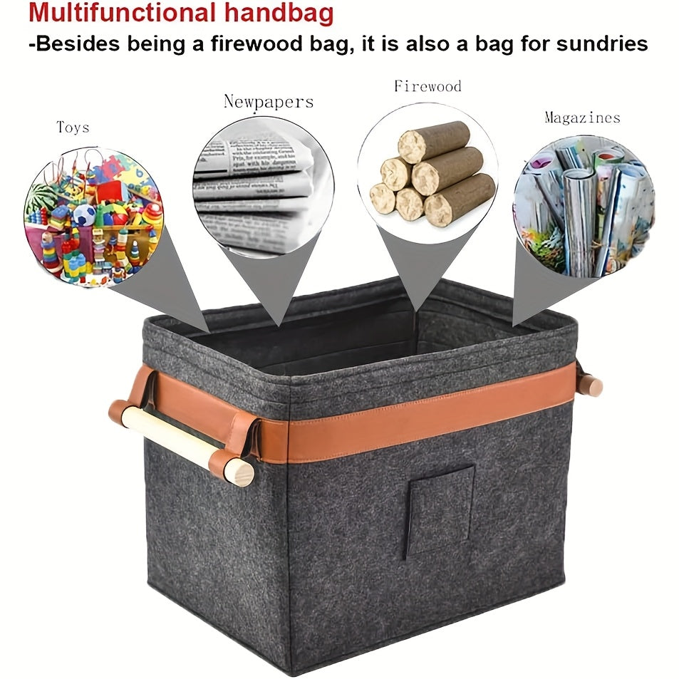 Durable Extra Thick Felt Firewood Carrier Basket Featuring a Strong Reinforced Handle - Convenient Portable and Foldable Wood Bag for Firewood, Newspaper, and Storage - Made with High-Quality Materials for Long-Lasting Construction