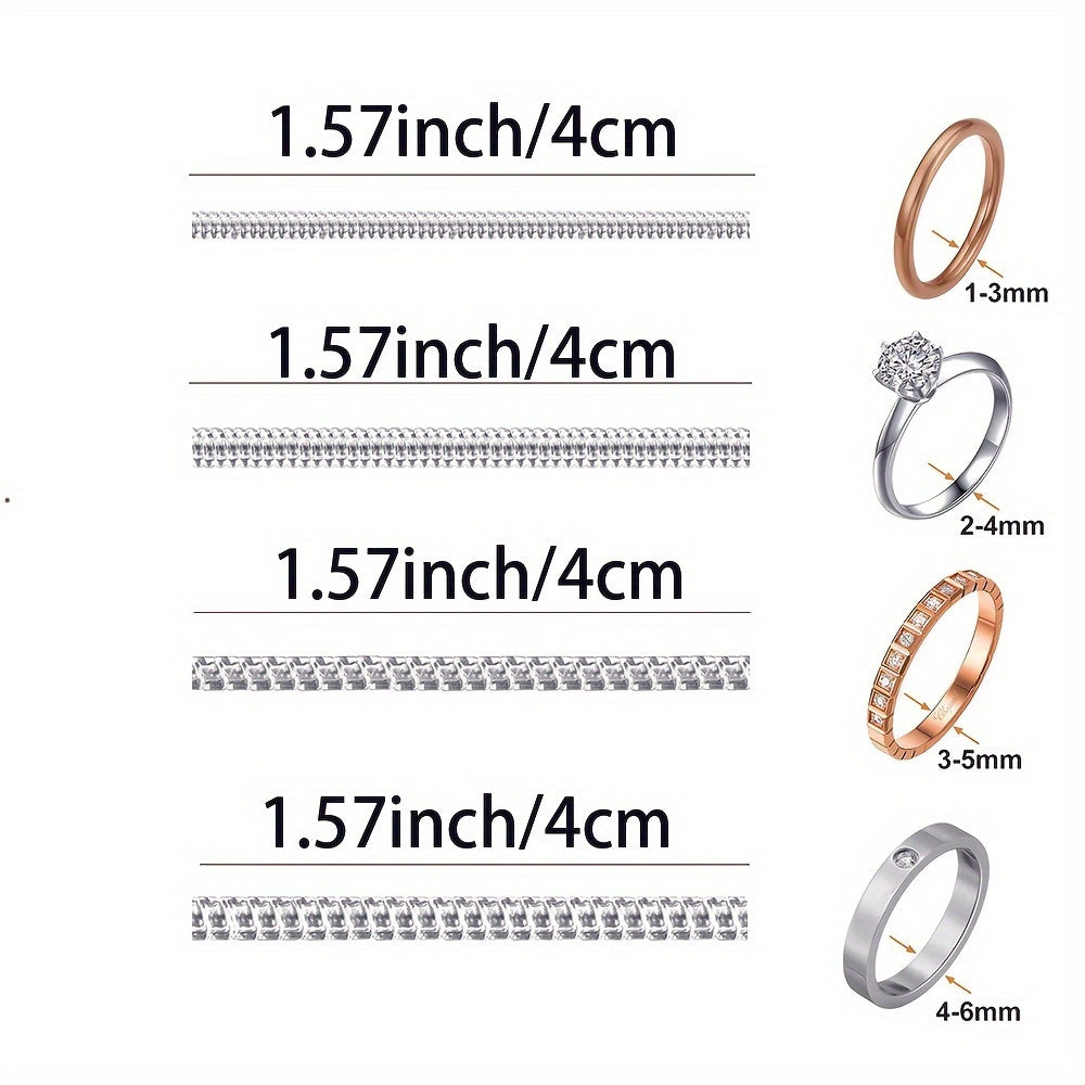 Highly rated invisible ring sizing kit with 4 sizes, clear silicone screw fastener for loose rings. Secure and comfortable for weddings and outdoor activities.