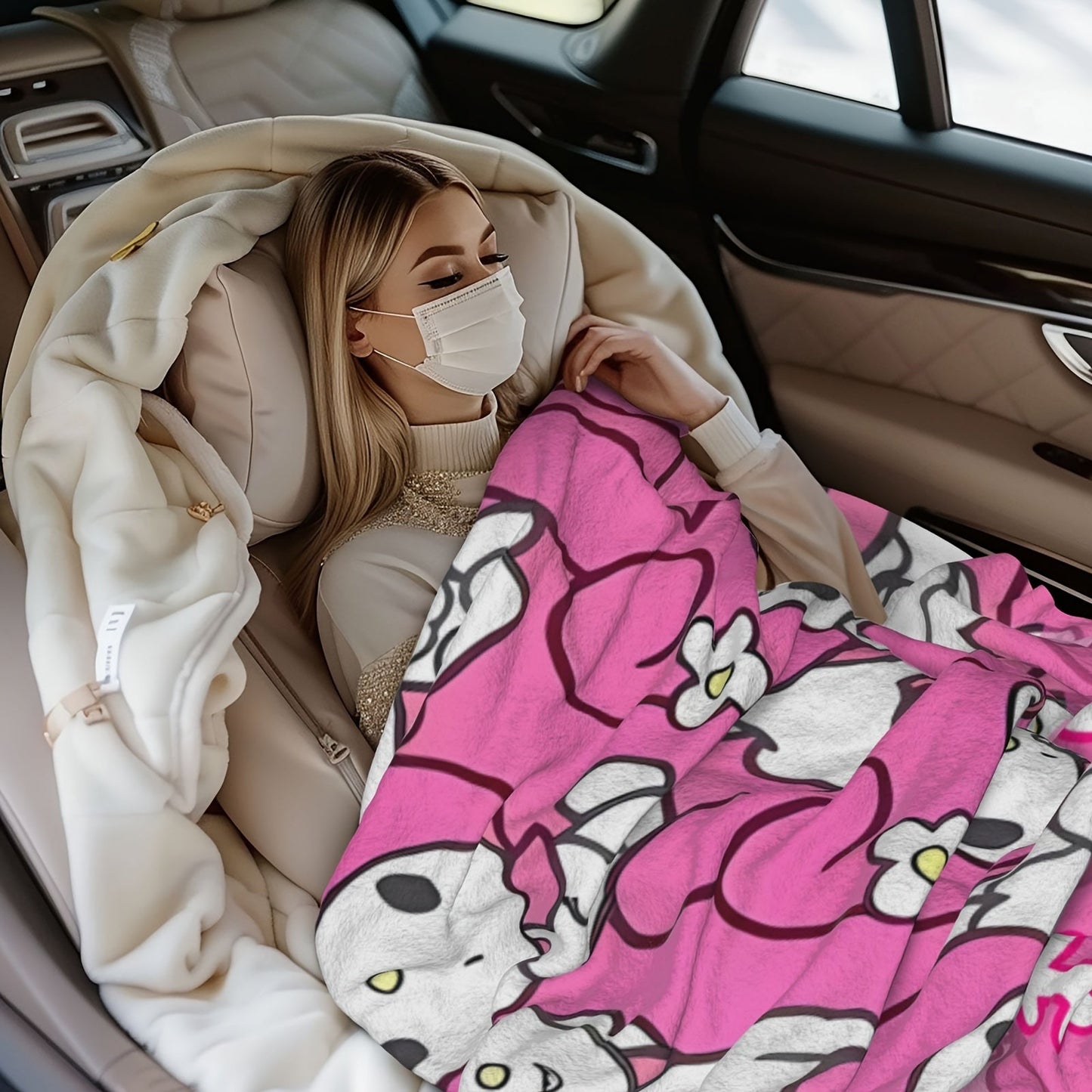 Stay Warm and Cozy with the Sanrio Melody Ultra-Soft Flannel Throw Blanket - Ideal for All Seasons, Featuring a Vibrant Digital Print, Great for Camping or Snuggling Up in Bed