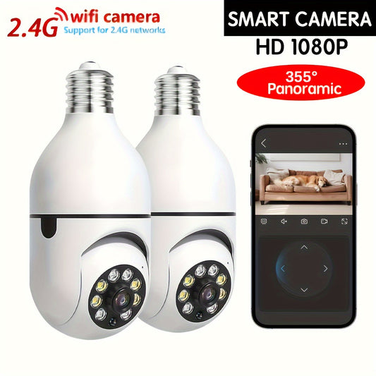 One unit of the Bulb Safety Camera, featuring 1080P resolution and wireless 2.4GHz connectivity, can be used indoors and outdoors. This smart camera is designed to be easily screwed into an E27 bulb socket and offers PTZ functionality with a 355-degree