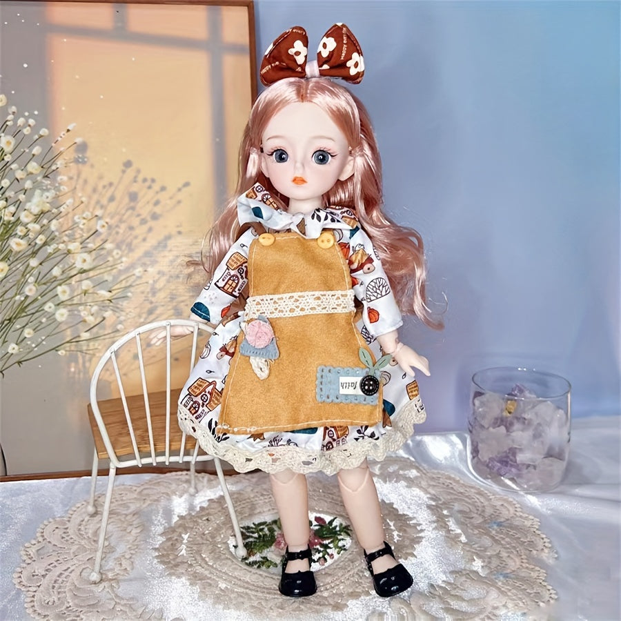 30cm/11.8" BJD Doll with Colorful Eyes and Cute Makeup, Ideal for DIY and Gifting - AKODEERD