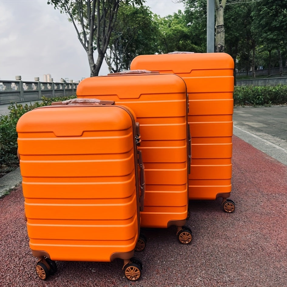 3-piece spinner luggage set with durable wheels, hard shell design, zipper closure, TSA lock, iron handle, ABS+PC body, and lightweight construction for women in sizes 50.8cm, 60.96cm, and