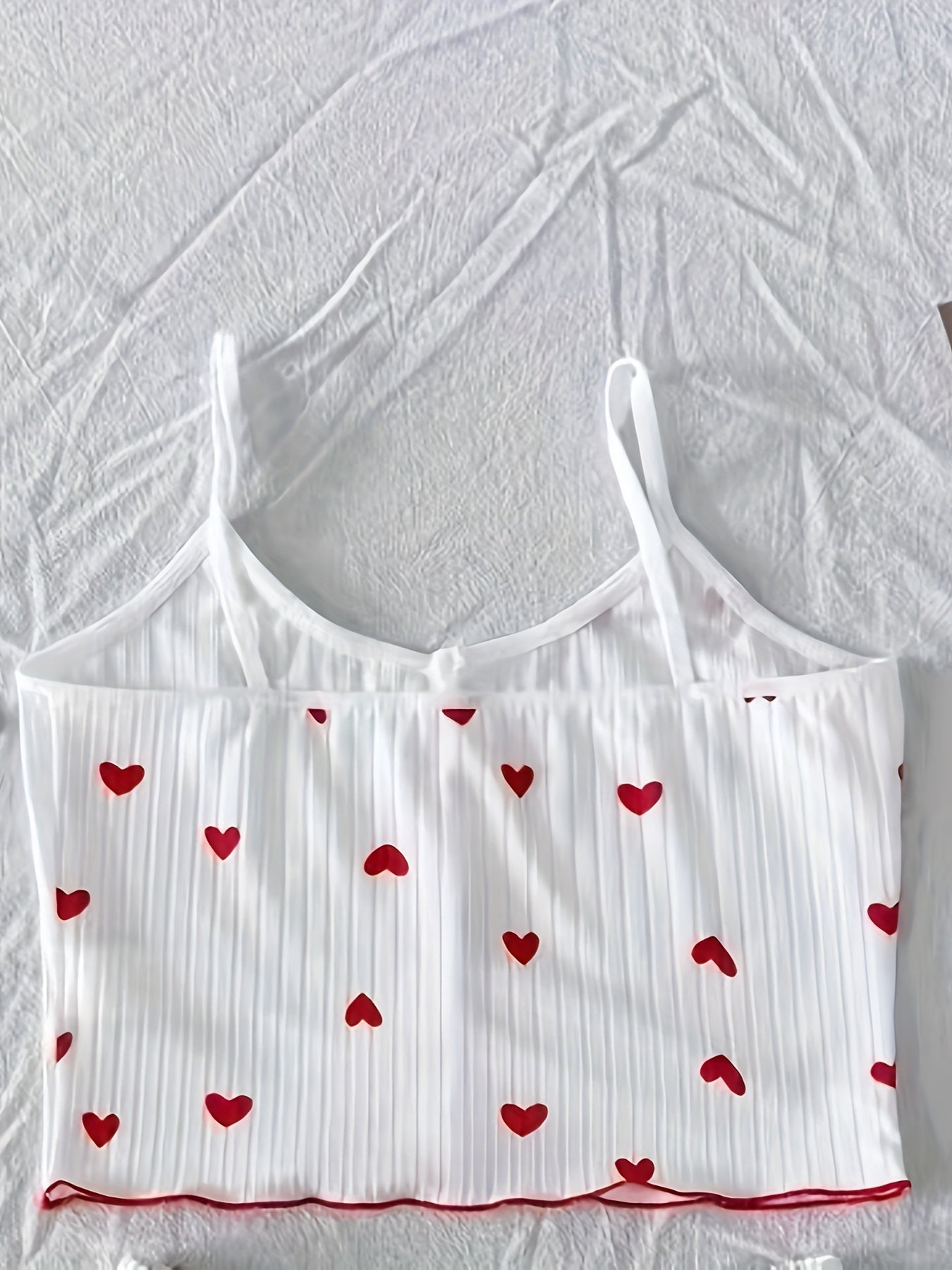 Heart Print Ribbed Pajama Set, Backless Crop Top & Shorts, Comfortable Summer Nightwear