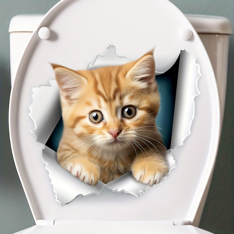 1 Little Orange Cat Toilet Seat Sticker - Cute addition to your bathroom.