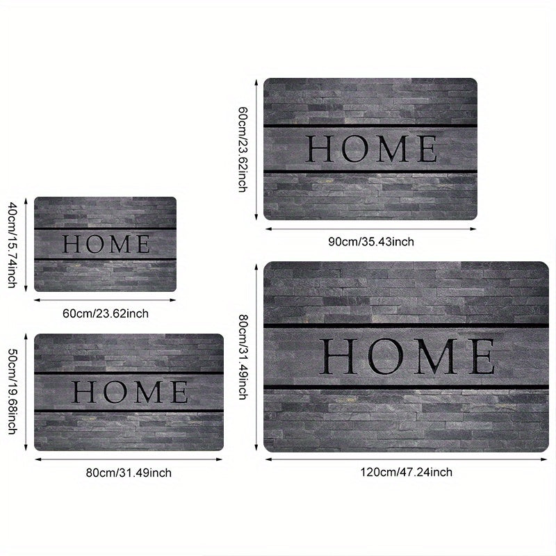 Soft Gray 'HOME' Monogram Doorway Floor Mat - Made of Non-Slip, Stain-Resistant Polyester Material - Perfect for Entryways, Laundry Rooms, Bathrooms and More - Easy to Clean Rectangular Mat with Rustic Design - Ideal for Bathroom Floors