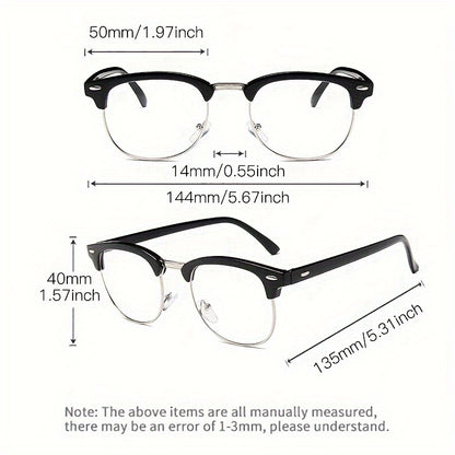 Chic black eyeglass frame for women with retro golden anti-blue light feature, clear transparent lenses, and eyebrow-shaped design, also suitable for men's computer glasses.