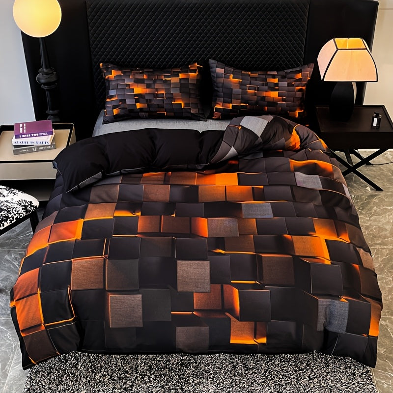 Technological Sense Geometry Duvet Cover Set - 2 or 3 Pieces Available. Features Cool 3D Digital Printing, Ideal for Bedroom or Guest Room. Set includes 1 Duvet Cover and 1 or 2 Pillowcases. Core not included.