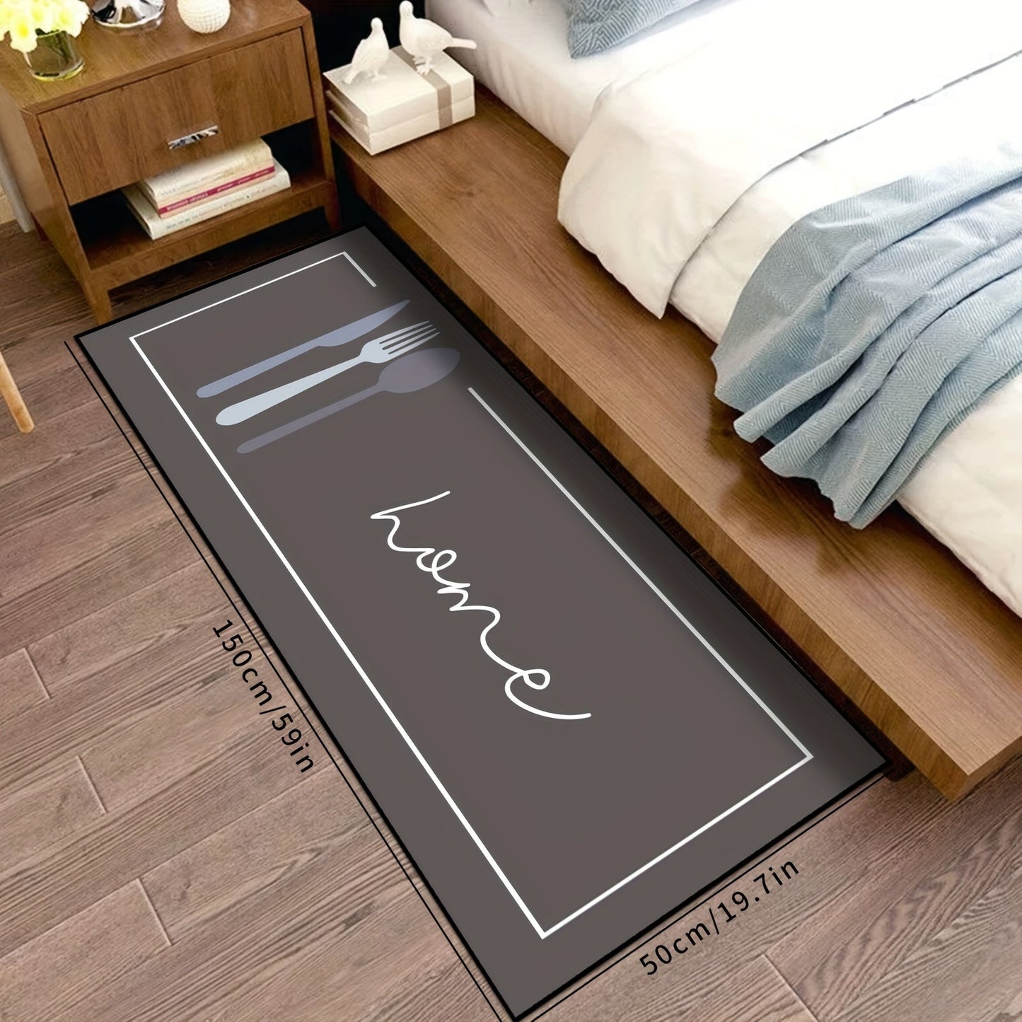 Washable Non-Slip Kitchen Floor Mat with "Home" Design, Durable Polyester Carpet for Bathroom and Kitchen, Machine Washable - 1pc