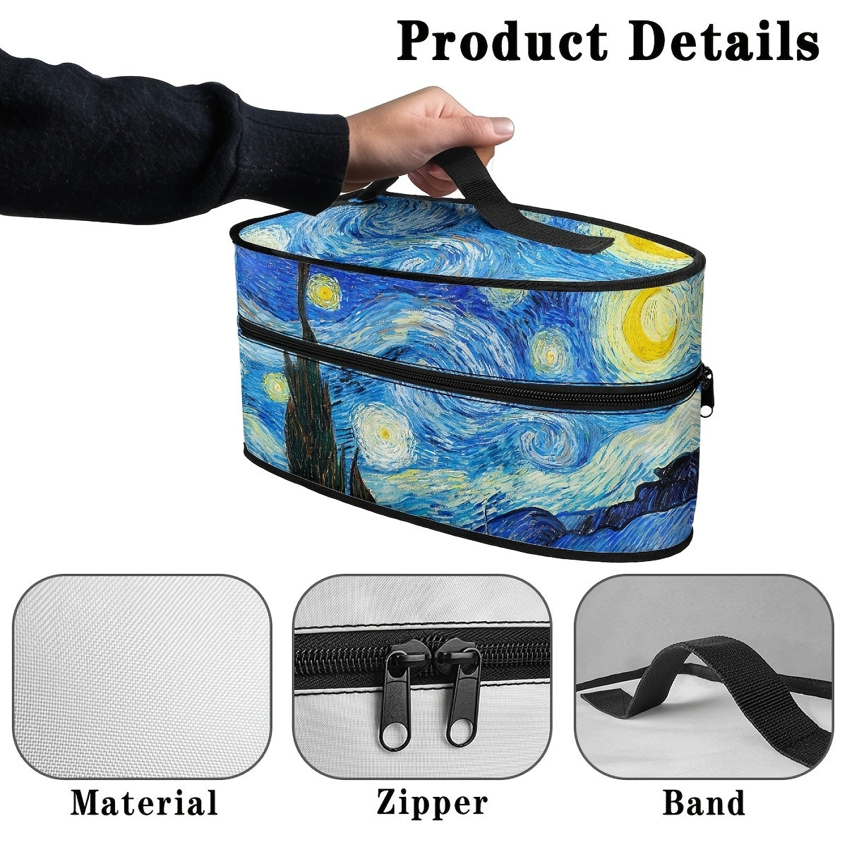 Portable iron storage bag inspired by Van Gogh, designed to protect your iron from dust. This non-electric carrying case features dual zippers and a convenient handle, making it the perfect organizer for your ironing accessories.